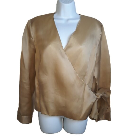 Talbots Pure Silk Seed Pearl Wrap Blouse Top 14 Holiday Party Event Minimalist - Picture 1 of 8